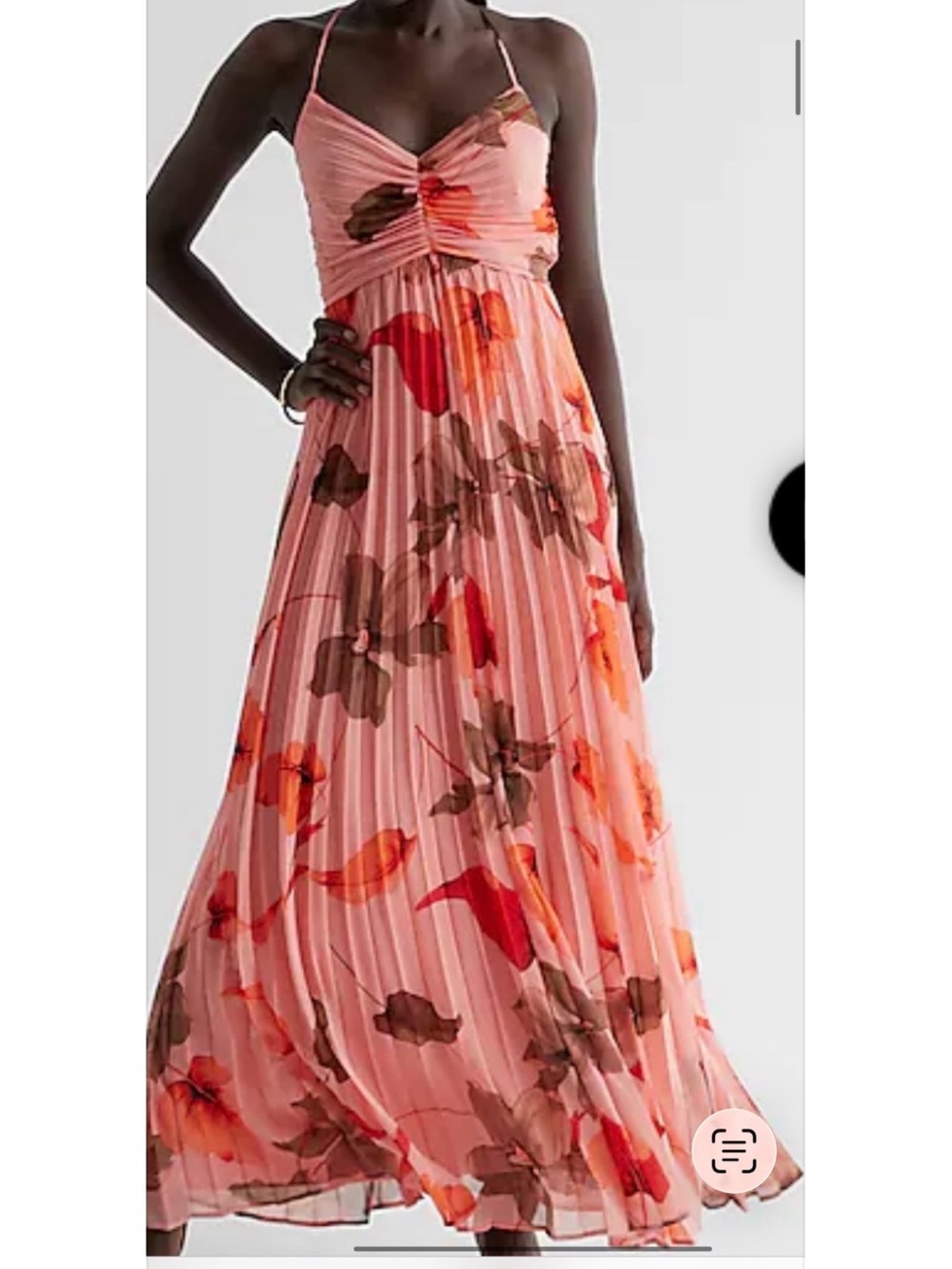 Pink Floral Pleated Maxi Dress with Spaghetti Straps